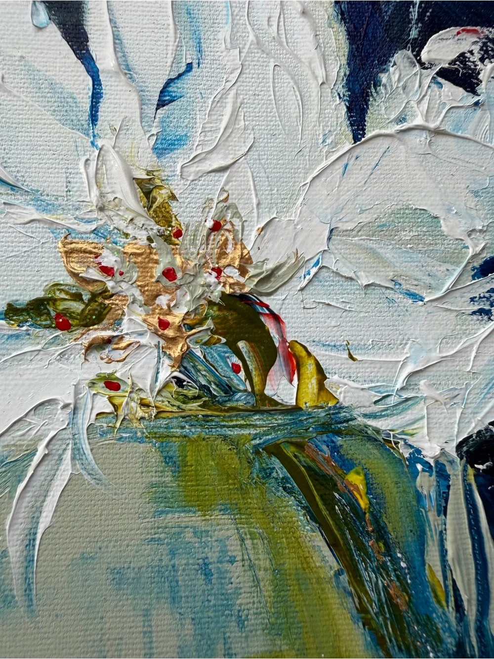 Original Painting Flower Magnolia in a green vase 8”x8” Still Life - Picture 2 of 10